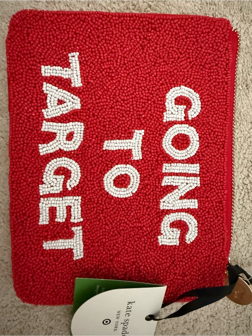 kate spade red beaded "Going to Target" pouch
